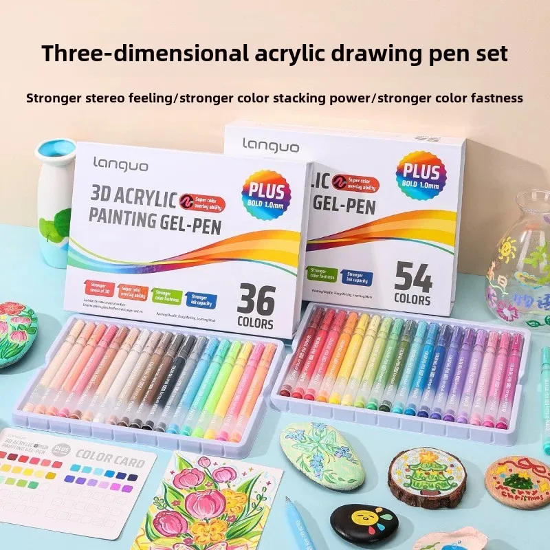 54/6 색상 아크릴 젤 펜 1.0mm 대용량 학생 쓰기 펜 그림 그리기 사무실 학교..