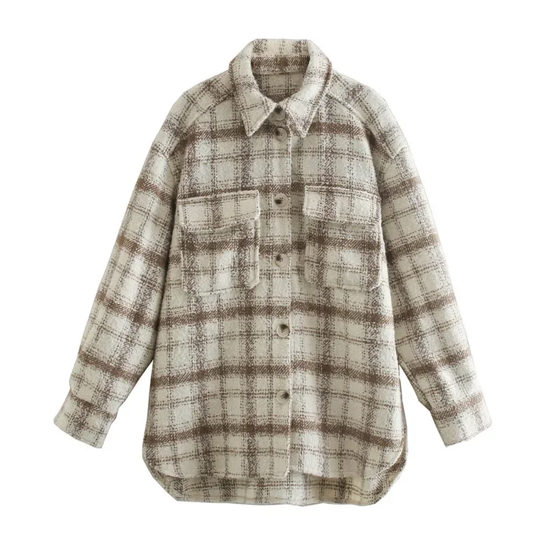 Women Fashion Elegant Girls Chic Pocket Tops Outerwear 2023 Oversize Tweed Plaid Jackets Autumn Ladies Soft Coats Streetwear Pop