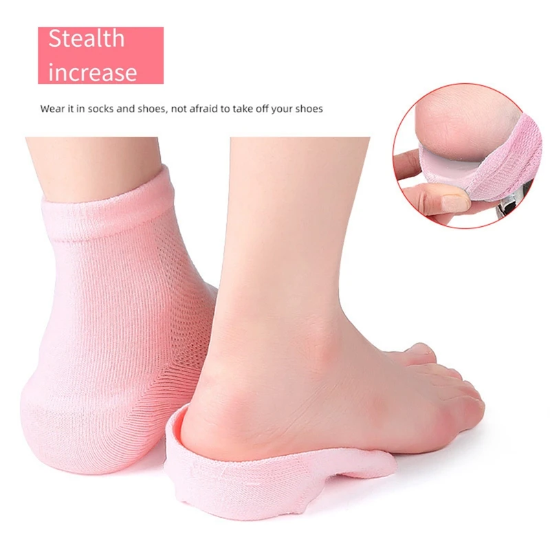 1 Pair Invisible Height Increase Socks Gel Heel Pad Orthopedic Arch Support Heel Cushion Soles Insole Unisex