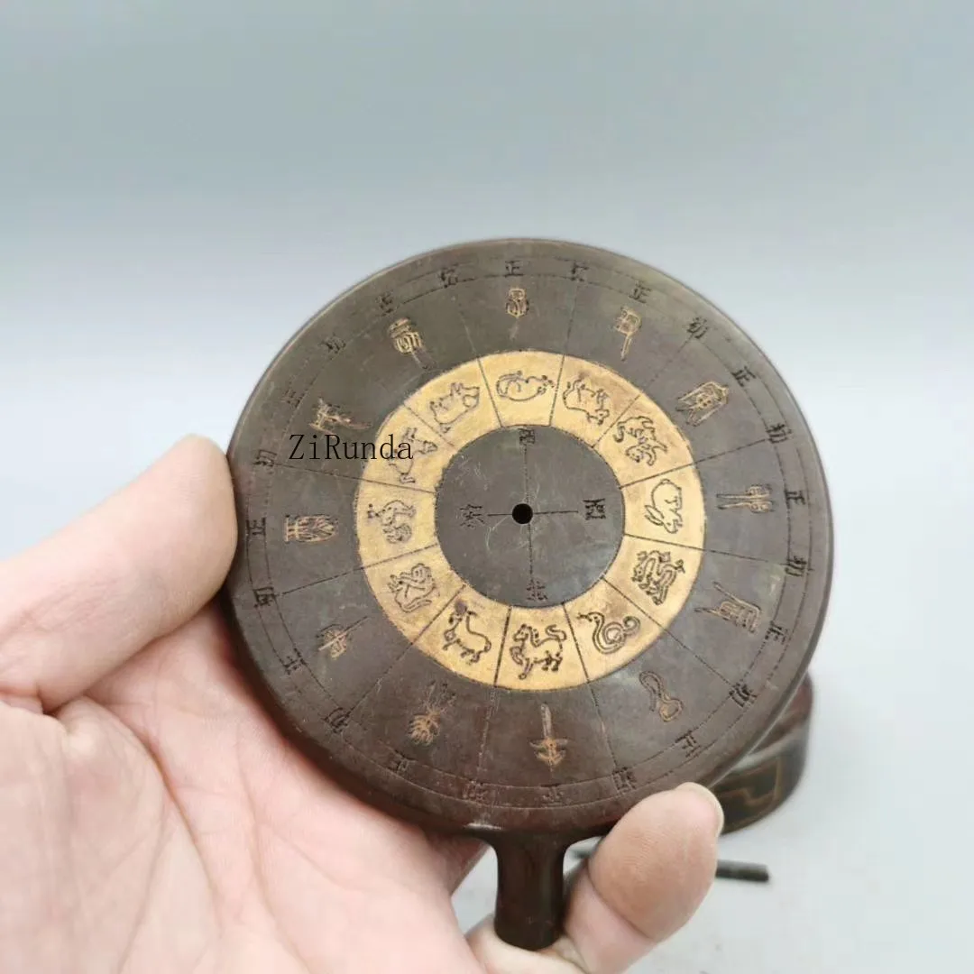 *Pure copper sundial compass model ornament, zodiac antique collection, copper ancient timer