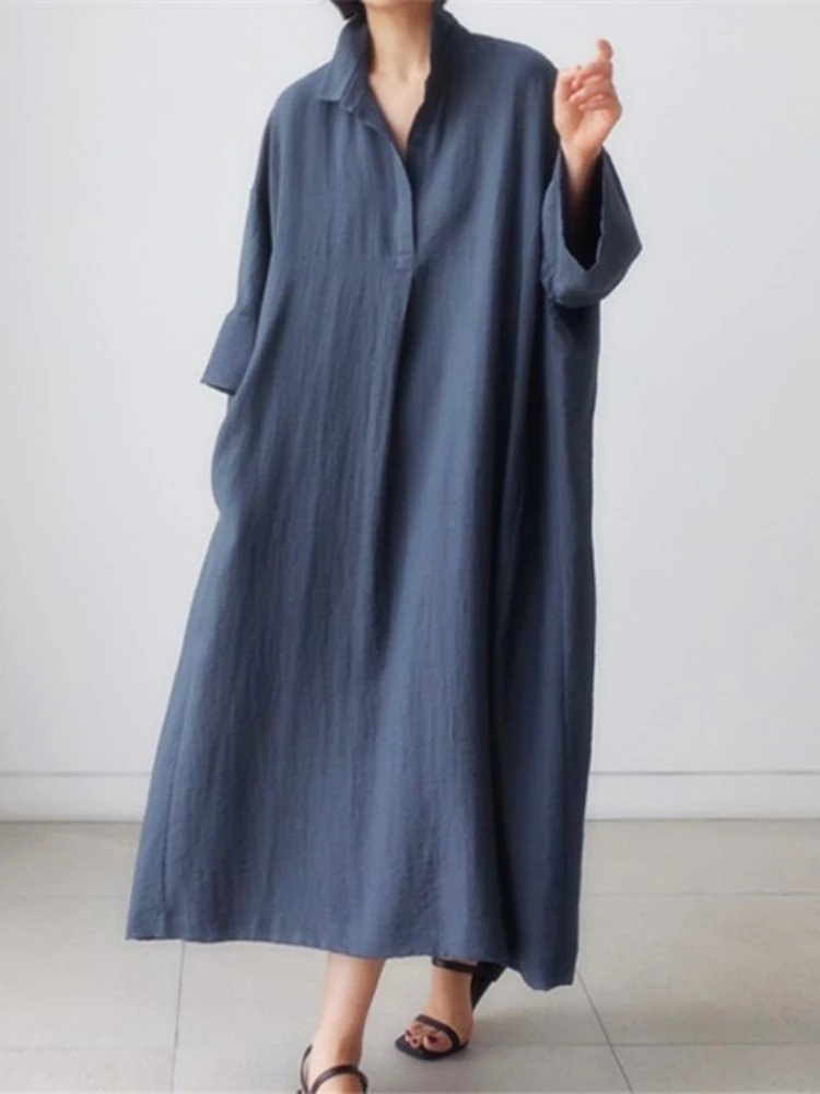 

New in Spring Summer Womens Dresses Fashionable Lapel Robe Korean Version Long Solid Color Oversize Elegant Woman Clothing