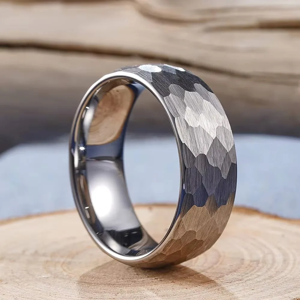 Schwarzer Paarring aus gebürstetem Edelstahl, modisch, gehämmerte, facettenreiche Titanringe für Männer und Frauen, Hochzeit, Verlobung, Schmuck