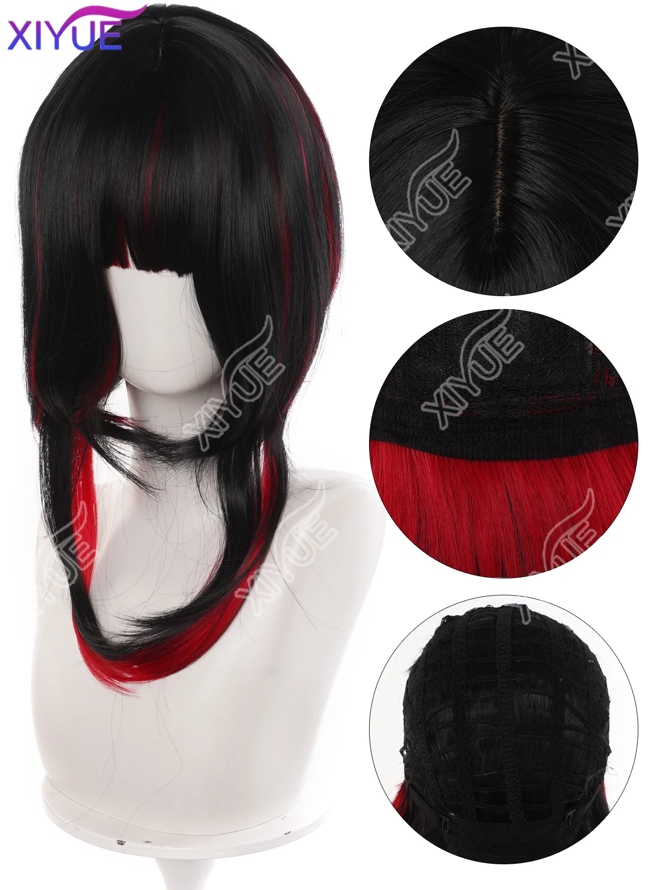 XIYUE synthetic Cosplay Wig Black Red Wig Heat Resistant Synthetic Wig for Halloween Carnival Party Wig