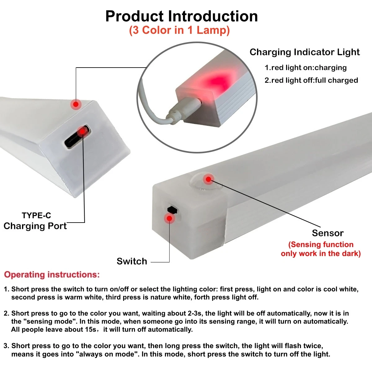 AITHEA LED Motion Sensor Light Wireless Night Light Type C Rechargeable Cabinet Wardrobe Lamp Staircase Backlight For Kitchen