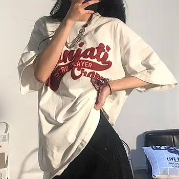 Women's Vintage White T Shirt Short Sleeve Harajuku Tees Streetwear Korean Top Oversized Loose Y2k Summer Fashion 1