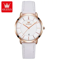 Elegant Leather Strap Women's Ultra - Thin Waterproof Quartz Watch (Rose White - BPMB)