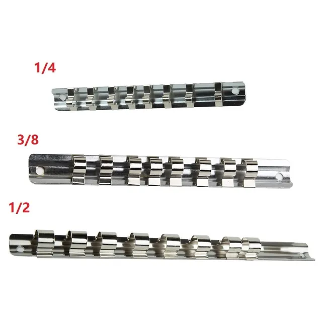 1Pc Socket Rack Holder 1/4 3/8 1/2inch 8 Clips Organizer Rail Iron 150/190/260mm For Storing Loose Socket Workshop Hand Tools 6