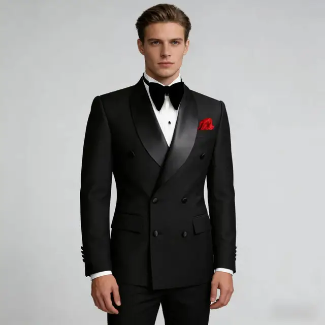 Costume de smoking croisé pour homme, coupe ajustée, revers châle, ensemble veste et pantalon pour mariage, soirée ou bal de promo 2