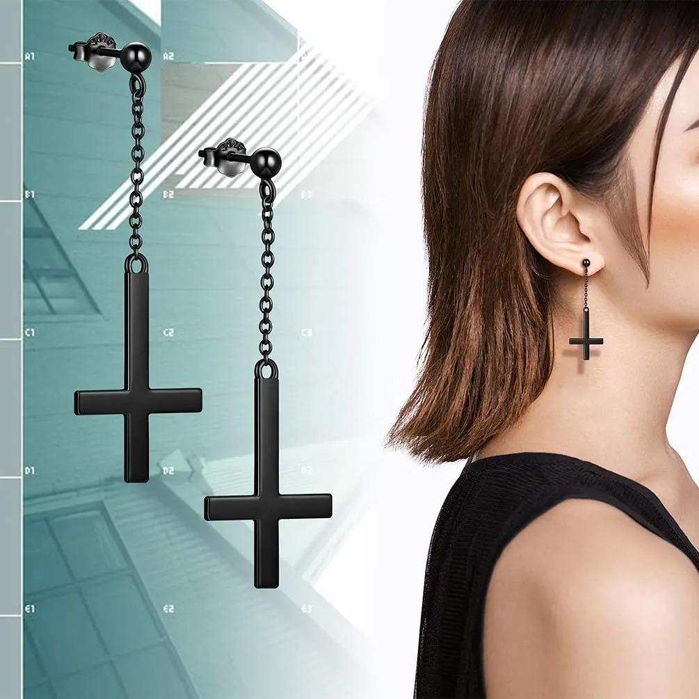 Stainless Steel Inverted Cross Stud Earrings
