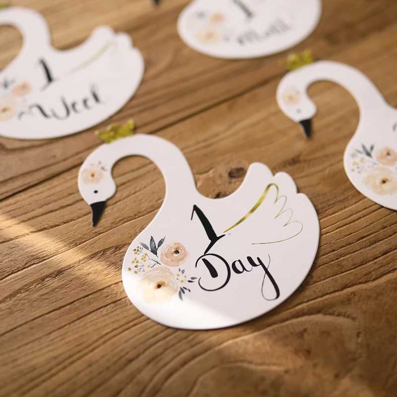 1 Satz Neugeborenen Schwan Meilenstein Baby 0-12 monatlichen Alter Meilenstein Baby Erinnerungen Papier karte Säugling Geburt Geschenk Baby Fotografie Requisiten – Detail 10
