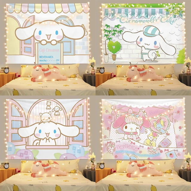 Sanrios Kuromi Cinnamoroll Kittys Hanging Cloth Anime Kawaii Wall Decoration  Cute Cartoon Poster Wall Sticker Background Cloth - AliExpress