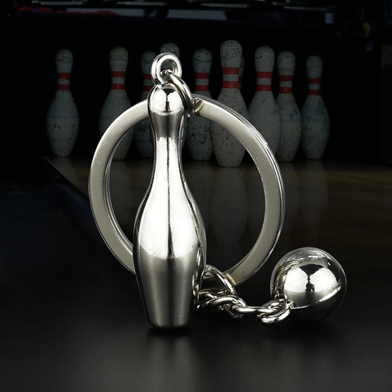 Creative Alloy Bowling Ball Pendant Car Key Ring Purse Bag Ornament Keychain Sports Lover Club Gift bowling accessories