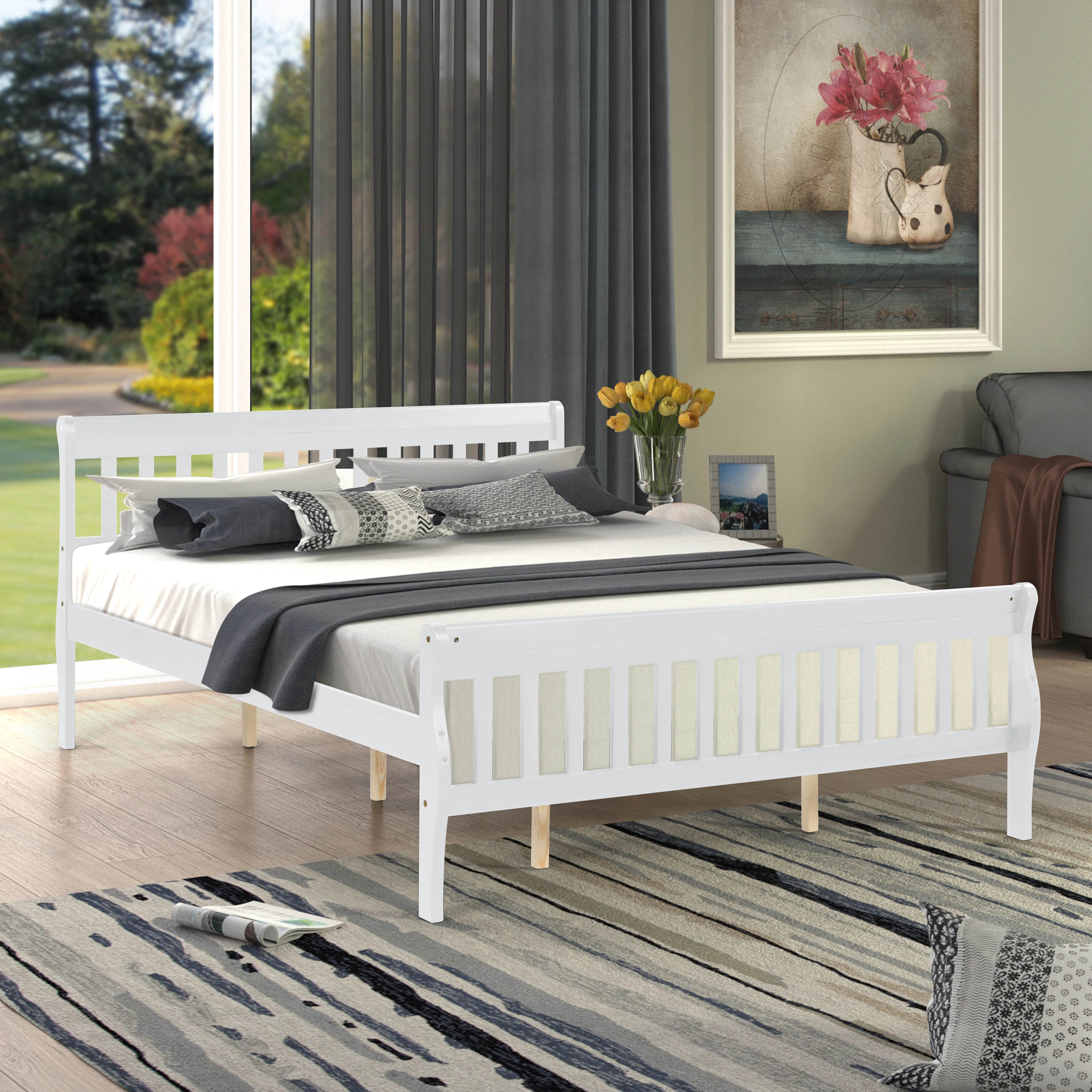 

Wood Platform Bed Frame with Headboard / Wood Slat Support / No Box Spring Needed / Easy Assembly, Queen