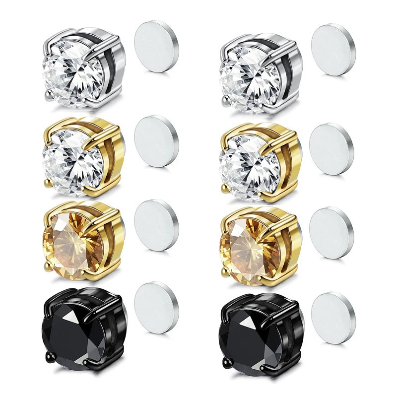 2PCS Magnetic Ear Clips White Crystal Stone Strong Magnetic Ear Stud Women Men Punk Zircon Magnet Earrings Non Piercing Jewelry