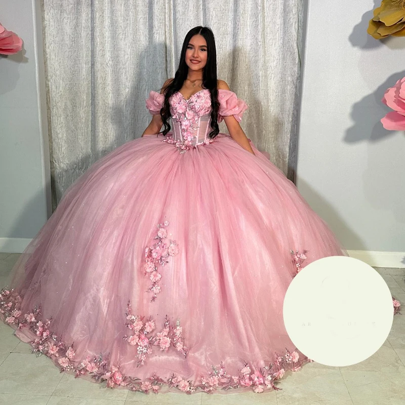 

Pink Quinceanera Dress Ball Gown 2004 For Sweet 16 Girl Beading Appliues Lace Graduation Party Princess Gowns vestidos de 15