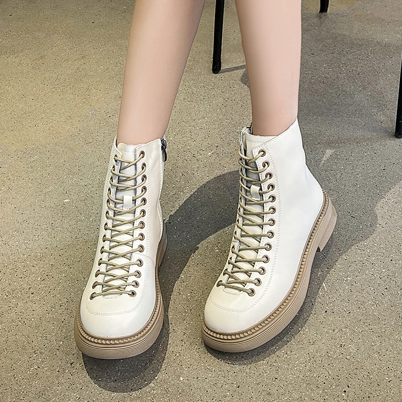 

Women Boots Autumn Winter Motorcycle Ladies Boots Side Zipper Round Toe Ankle Boots Luxury Leather Women Boots Hot Sale