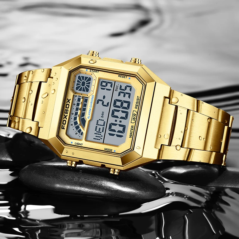 Original FOXBOX Men Watch Fashion Creative Square Digital Watches For Men Casual Waterproof Luminous Men's Electronic Wristwatch