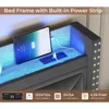 King Size Bed Frame with Tall Headboard, Kings Size Bed Frame with Charging Station, Led Upholstered Bed Frame King 6