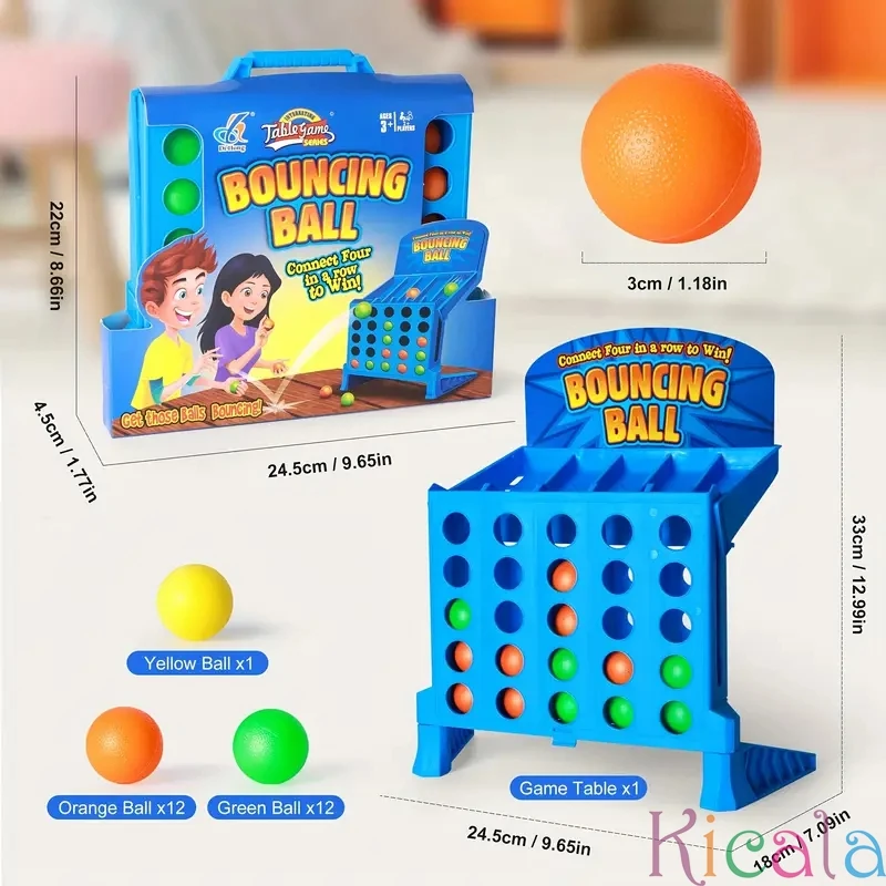 Interactive Multiplayer Tabletop Game Bouncing Ball Connect 4 Game Cognitive Skill-Building Toy Ideal Gift For Family For Kids
