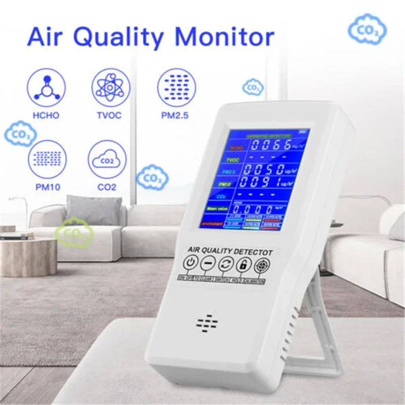 

Formaldehyde Detector HCHO/TVOC/CO2/PM2.5/PM10 AQI Gas Analyzer Air Quality Monitor LCD Digital Home Home Office Air Tester Kits
