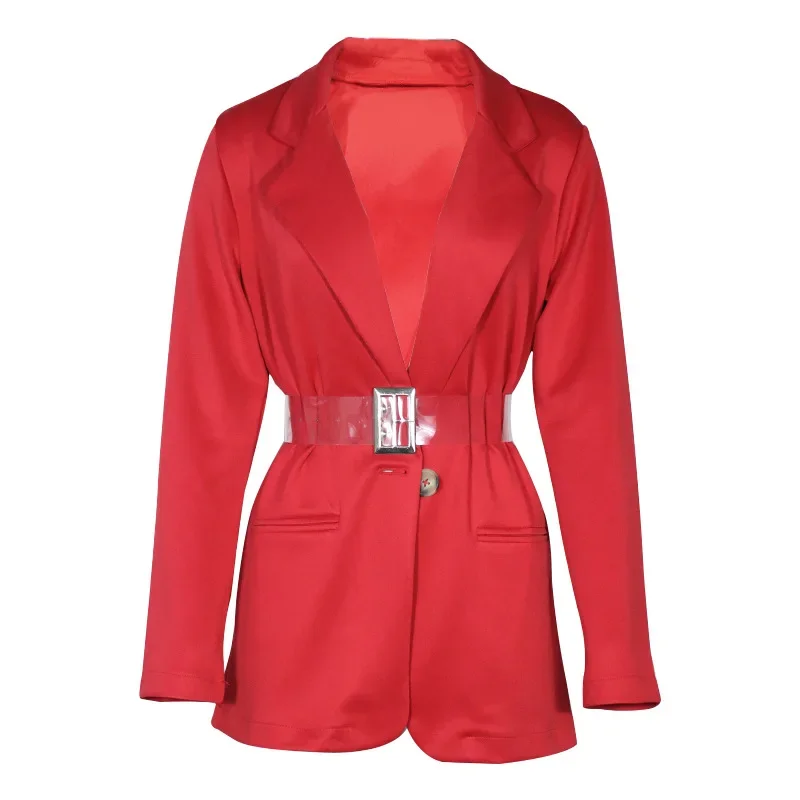 Big Sashes Solid Colors Yellow Buttonless Blazers with Long Sleeve Fashion Suits Women Spring Autumn Office Lady New Work Blazer