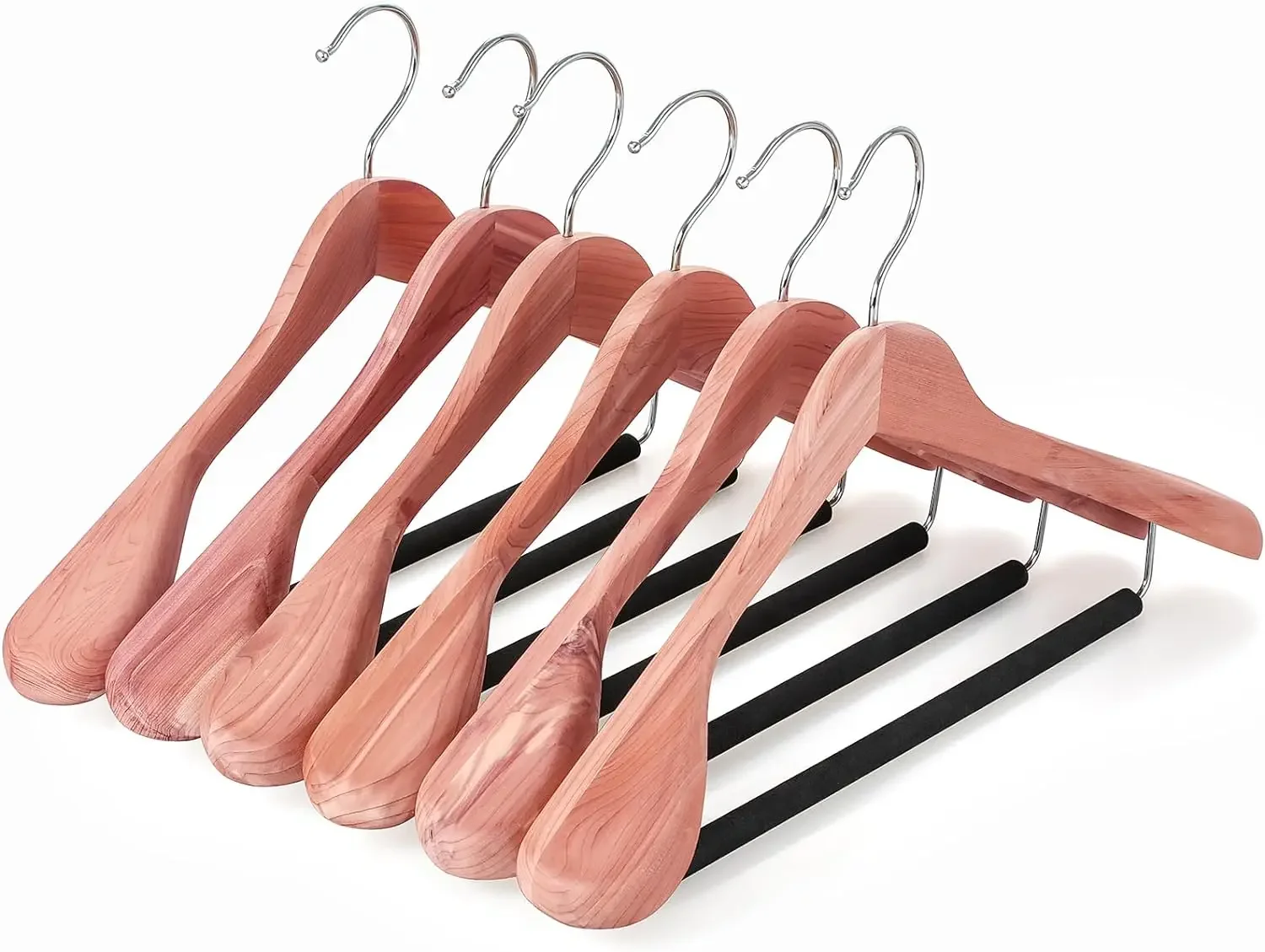 

Red Cedar Wood Coat Suit Hangers,Wide Shoulder with Black Padded Pant Bar- 360°Flexible Hook