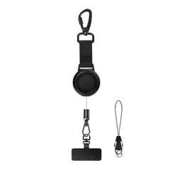 Secure Retractable Steel Wire Phone Lanyard with Locking Carabiner and 360° Rotating Metal Hook (Black)