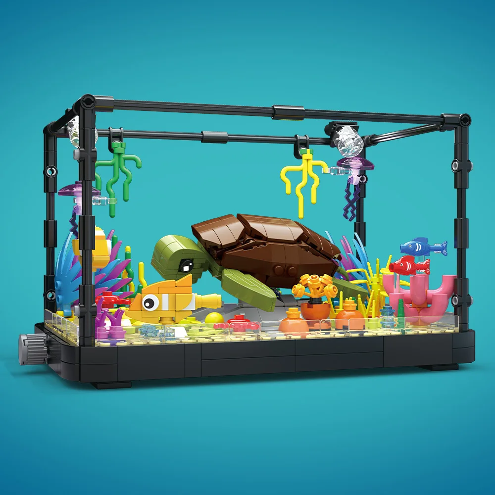 Aquarium-Baustein-Set mit Licht, Aquarium, Meeresschildkröte, Baustein-Spielzeug für Kinder ab 14 Jahren, Geschenk, Heimdekoration – Detail 1