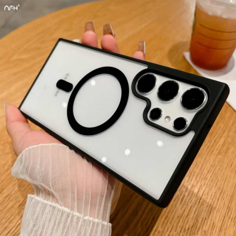 Luxury Magnetic Matte Frame Transparent Phone Case Cover