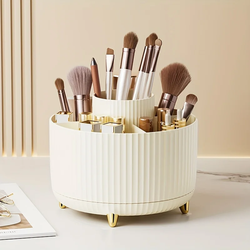 Organizer da scrivania girevole di grande capacità: portapenne in ABS e portaoggetti per pennelli per trucco, design antipolvere per l'home office - immagine 4