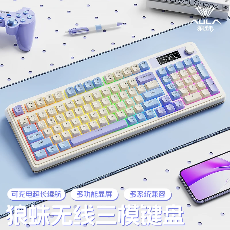 AULA S99 Çalışırken Değiştirilebilir Bluetooth Mekanik Klavye Kablosuz Üçlü Mod 2.4G RGB Conta Montajlı Özel Oyun Klavyesi PC