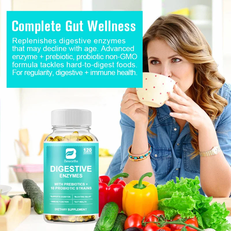 BW Digestive Enzymes Capsule Beneficial Bacteria Immune System & Healthy Digestive Gas & Bloating Relief for Women Men
