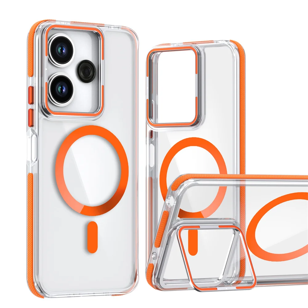 Estuche con soporte de anillo para cámara de grado militar para Redmi Note 13 Pro + cubierta de carga inalámbrica magnética de PC rígida transparente_voghion.com