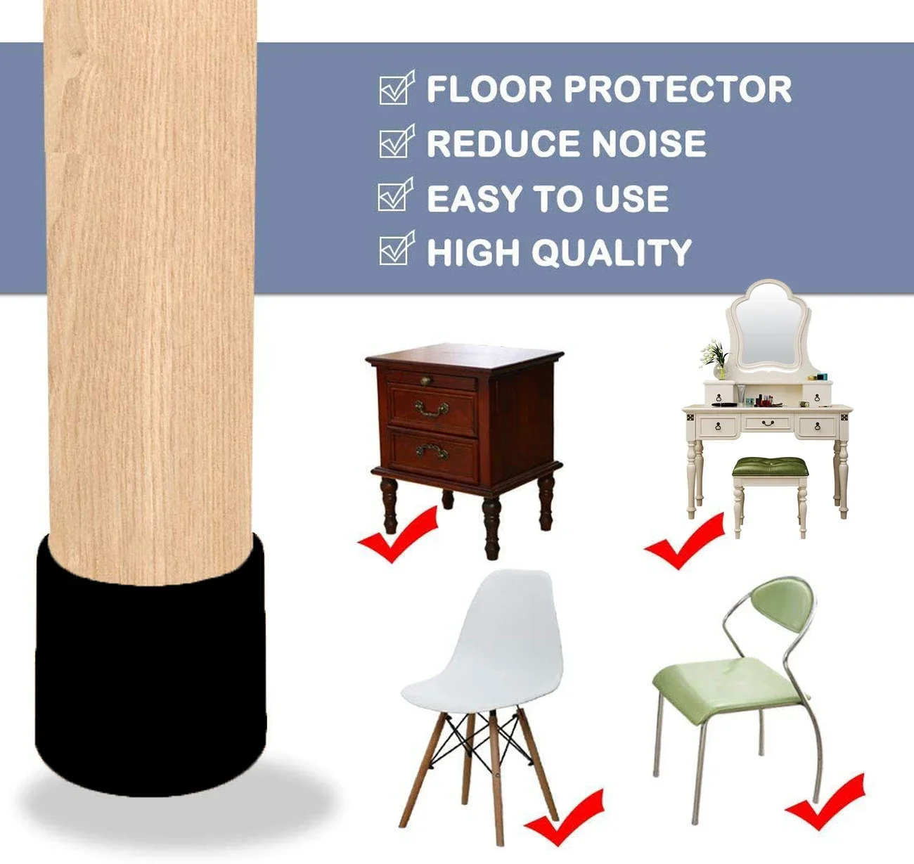 Silicone Chair Leg Caps - Non-Slip Floor Protectors, Dust Covers, and Furniture Leveling Feet (4-Pack)