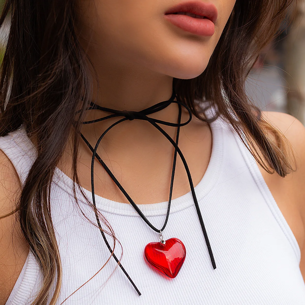 Fashion Heart Shaped Charms Red Glass Heart Crystal Pendant