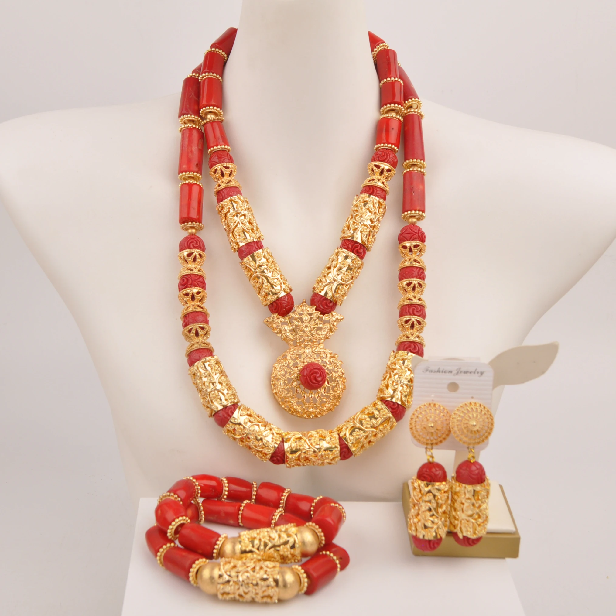 

Red African Coral Bead Jewelry Set