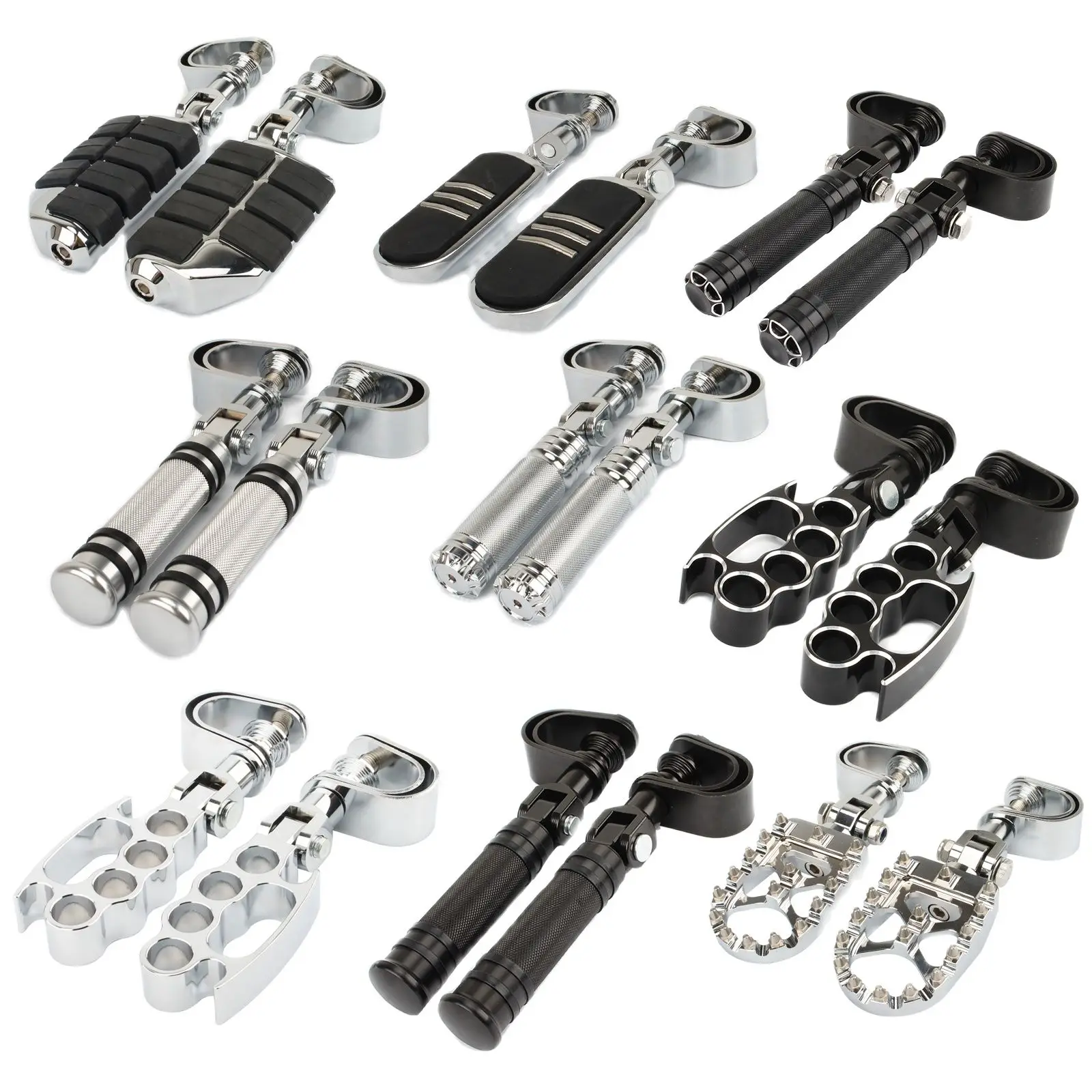 Motorcycle Highway Pegs – Adjustable Foldable Foot Pegs For Harley, Kawasaki, Suzuki 1" To 1-1/3" Engine Guards - View #7