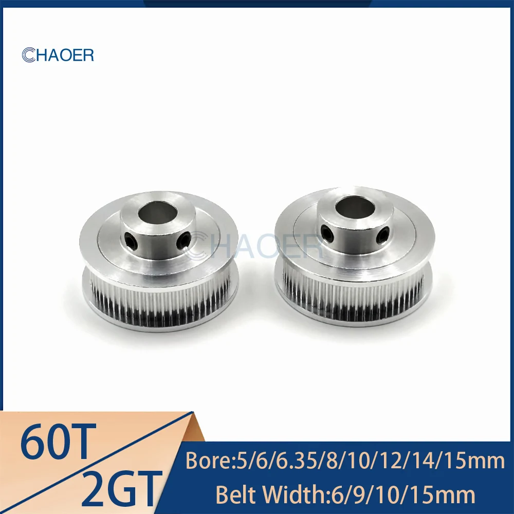 2GT 60 Teeth Timing Pulley Bore 5/6/6.35/8/10/12/14/15mm For GT2 Open Belt Width 6/9/10/15mm 60T Gears 60Teeth Synchronous Wheel