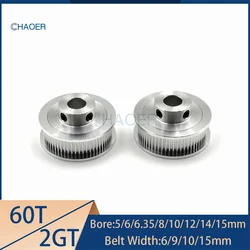 2GT 60 Teeth Timing Pulley Bore 5/6/6.35/8/10/12/14/15mm For GT2 Open Belt Width 6/9/10/15mm 60T Gears 60Teeth Synchronous Wheel