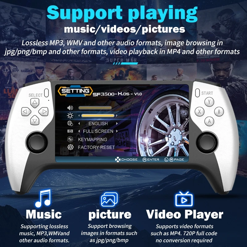 SF3500 Retro Handheld Video Game Console Linux System 5.0 Inch 854*480 IPS Screen 3000mAh Portable Pocket Video Player Games