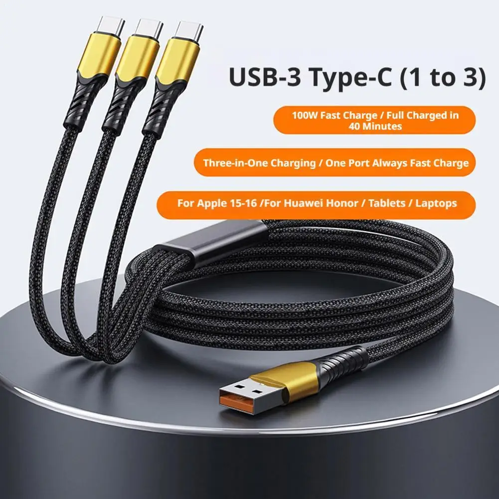 1.3m 3-in-1 고속 충전 케이블 - 100W 초고속 충전, 타입-C 멀티, 노트북..