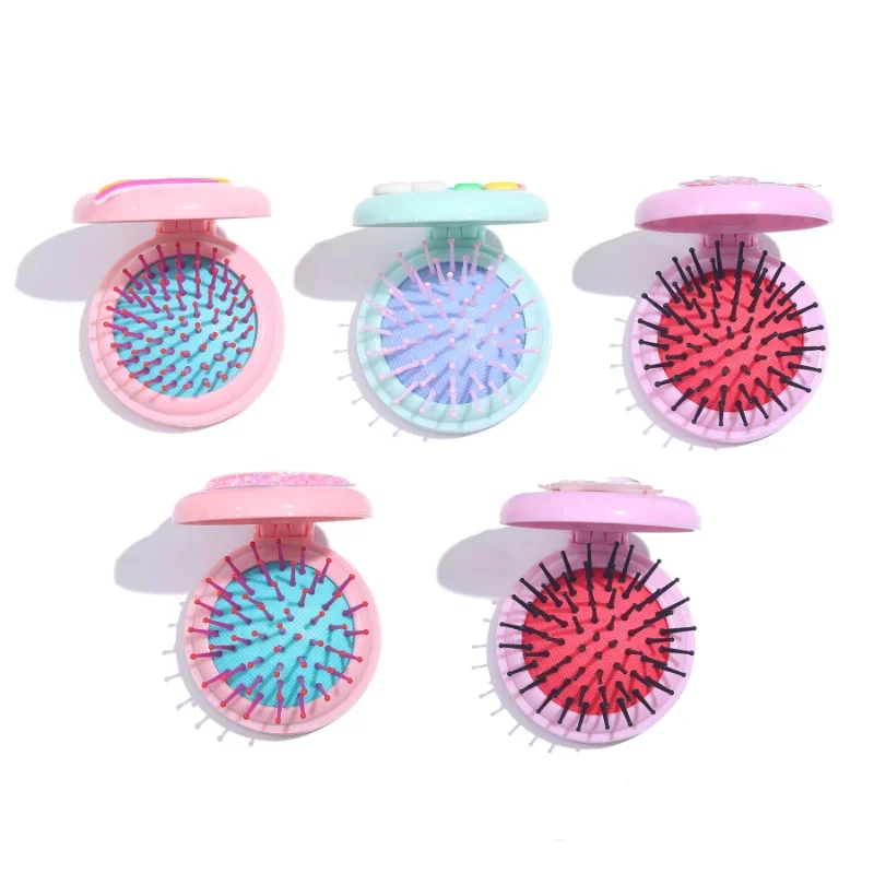 Portable Cartoon Travel Hair Brush Folding Air Bag Comb With Mirror Compact Pocket Size Cosmetic Mirror Head Massager Comb hair brush comb