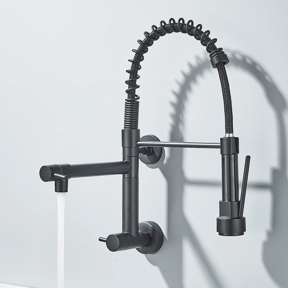 Pull Down Kitchen Faucet Wall Mounted Spring Single Cold Water Dual Spouts 360 Rotation Kitchen Tap kitchen faucets