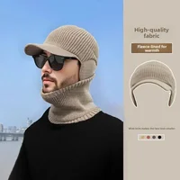 Men's Knitted Duckbill Hat: Winter Warm Fleece Lined, Black, Large Head Circumference 2
