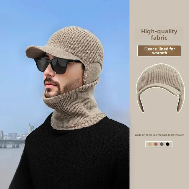 Men's Knitted Duckbill Hat: Winter Warm Fleece Lined, Black, Large Head Circumference 2