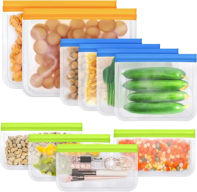 Qinline Reusable Food Storage Bags - 10 Pack BPA FREE Freezer Bags(2 Gallon  Bags + 4 Sandwich Bags + 4 Food Grade Snack Bags) EXTRA THICK Leakproof