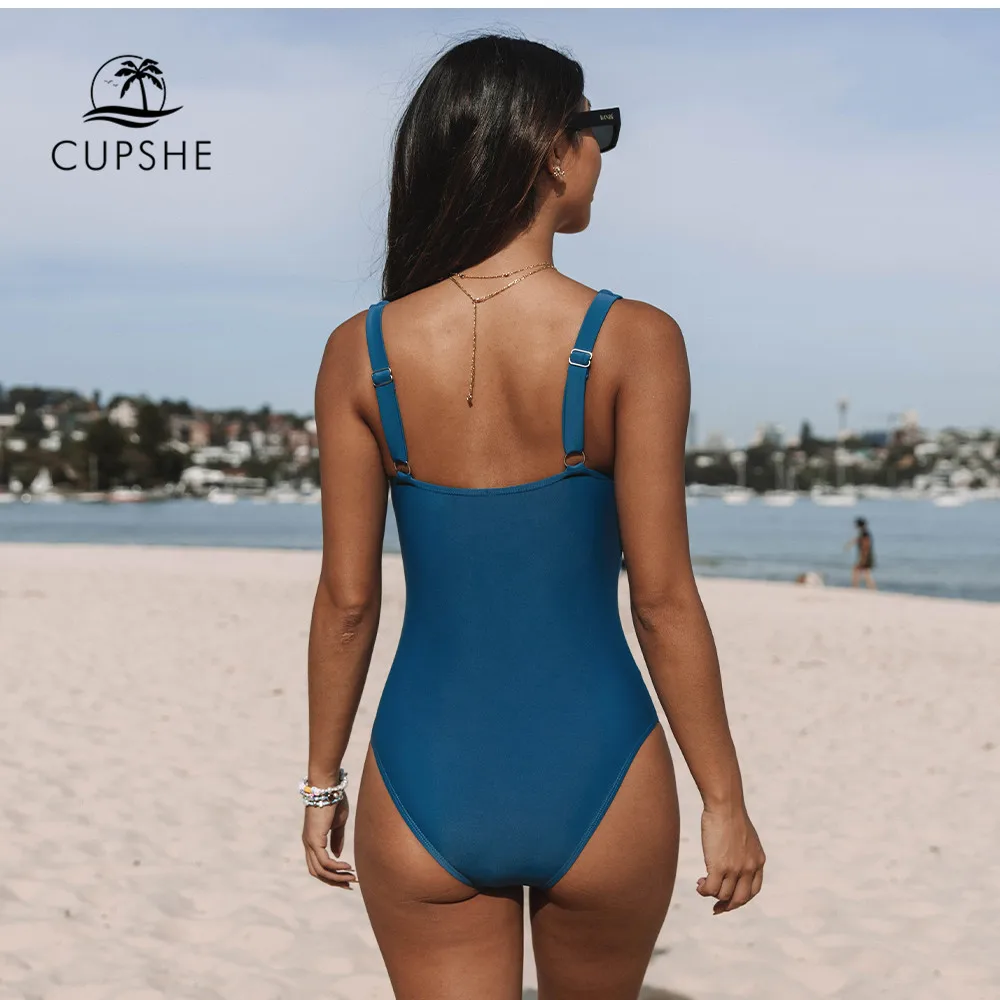 Cupshe Square Neck One Piece Swimsuit For Women Solid Blue Sexy Wide Straps Monokini Swimwear 22 Bathing Suits Beachwear One Piece Suits Aliexpress