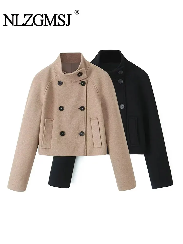 

Nlzgmsj TRAF 2023 Autumn Winter Women Solid Double Breasted Elegant Trench Coat Vintage Windbreaker Warm Blazer Style Jackets