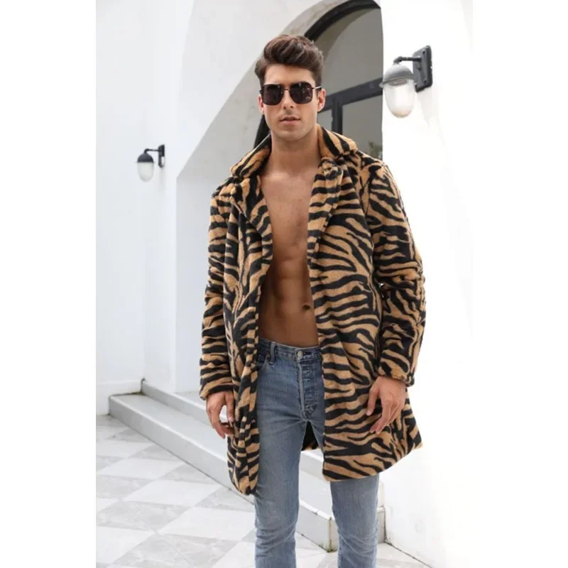 

Long Sleeve Lapel Warm Thick Jacket Cardigan Parka Faux Fur Ladies Loose Coat Outwear Trench Men Winter Leopard Jacket