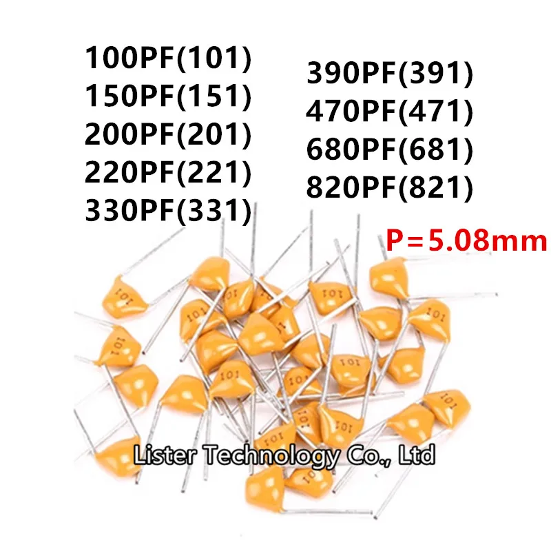 

50~100PCS/lot NEW Monolithic ceramic capacitor 50V 100PF 150PF 200PF 220PF 330PF 390PF 470PF 680PF 820PF P=5.08mm DIP-2